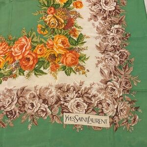 Yves Saint Laurent Green Floral Silk Scarf